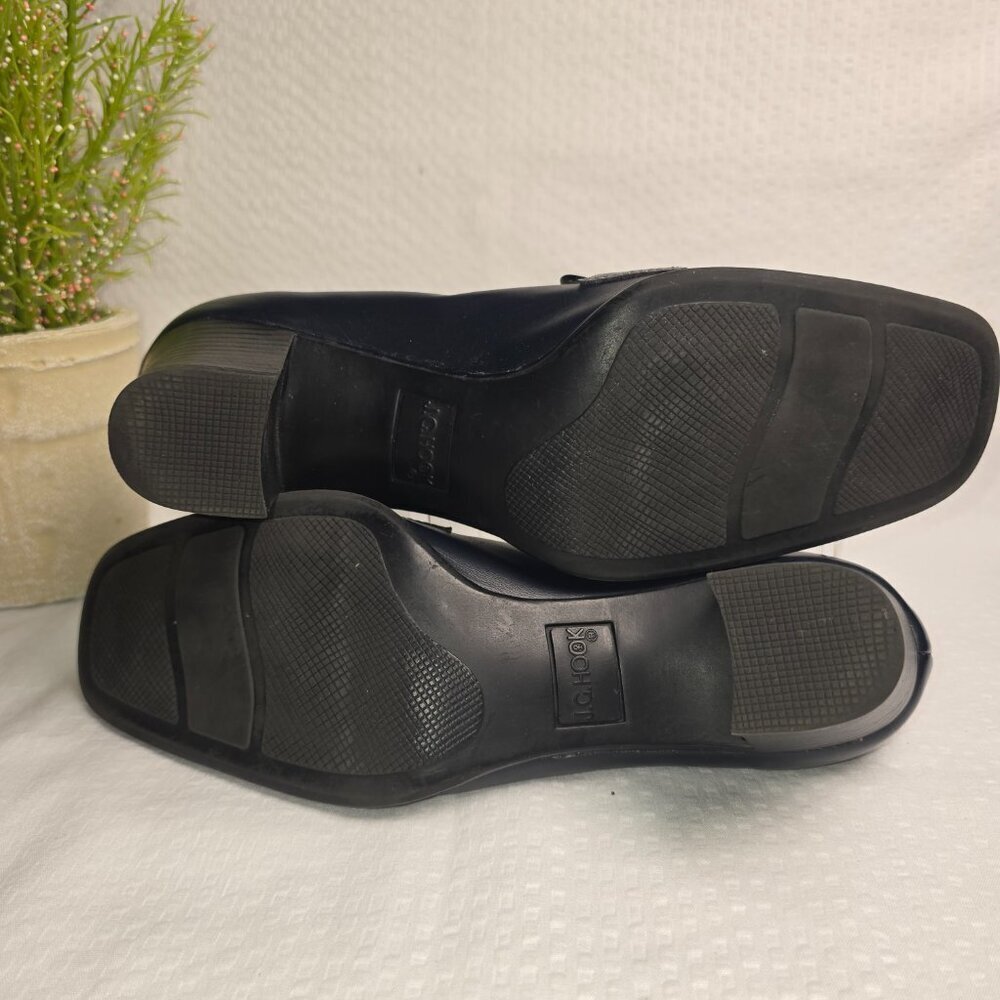 J.G. HOOK BLACK LEATHER SLIP ON HEELED SANDRA SHOE CASUAL SQUARE TOE SIZE 7 - Picture 7 of 8